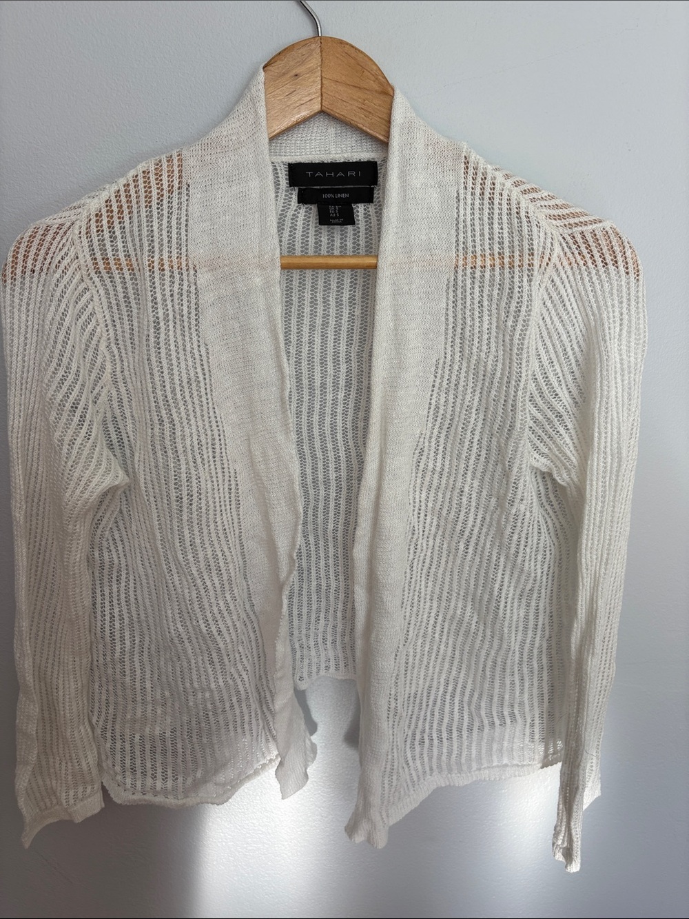 Tahari Cream Open-Weave Cardigan